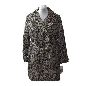 Dana Buchman Trench Coat Belted Cheetah Print Womens XL